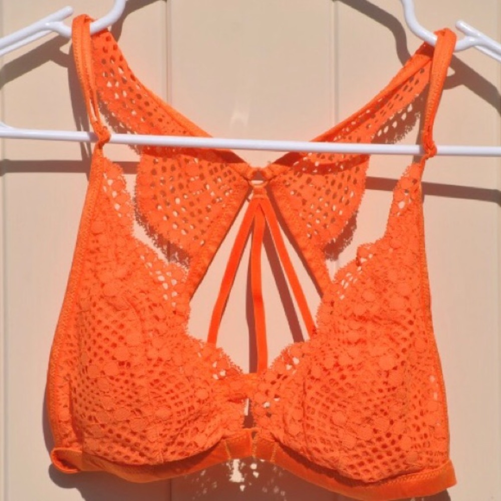 orange front clasp lace bralette